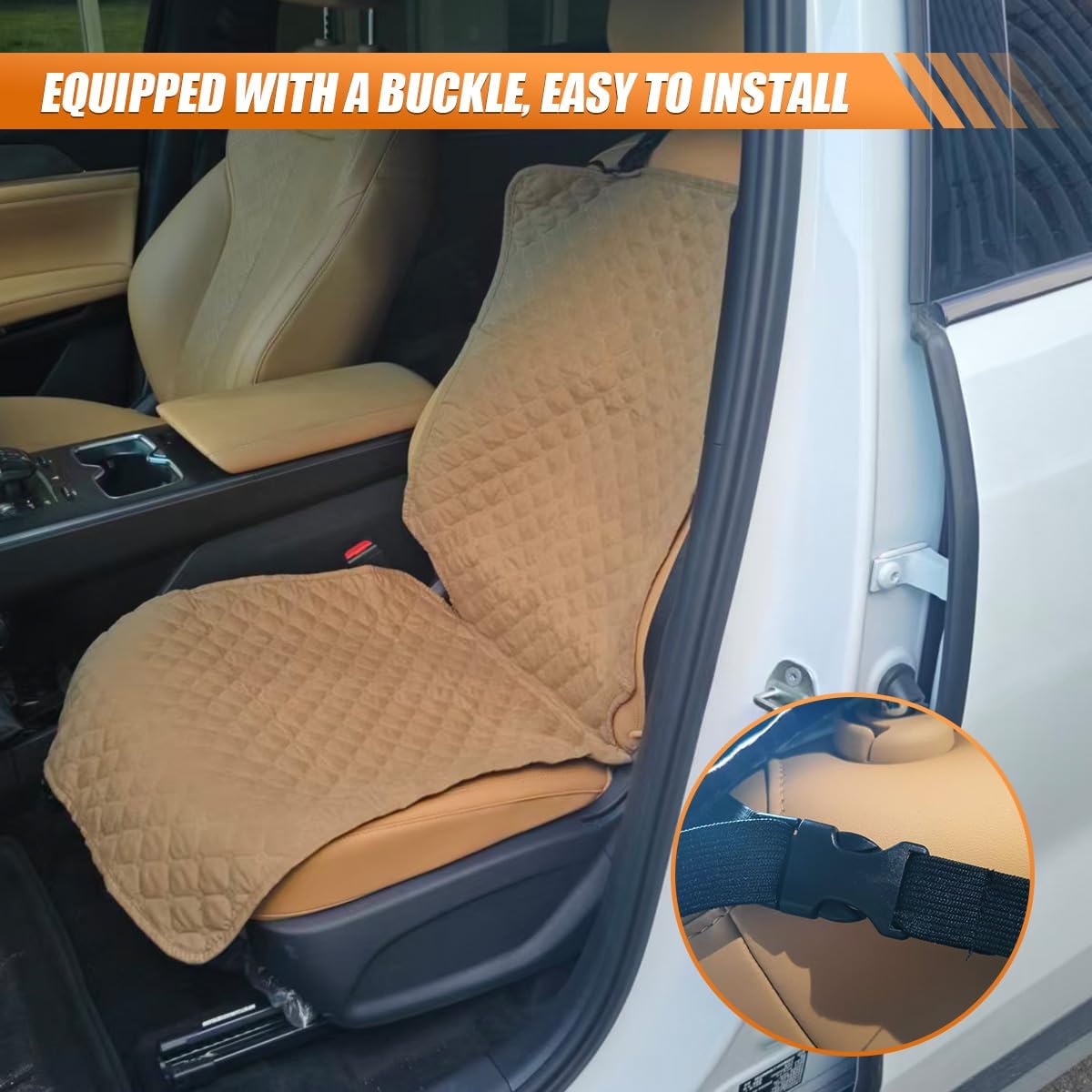 Dog Car Seat Cover, Scratch-Proof Front Seat Cover for Pets, Khaki