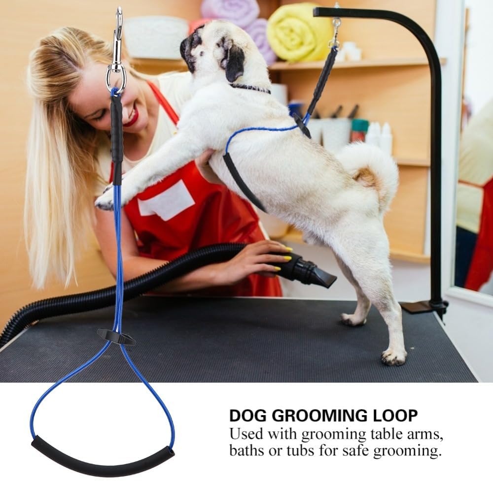 Dog Cat Grooming Loop, Single Noose Pet Restraint Leash, Blue Steel Wire Core, 21.65 in, for Table Arm and Bath Tub
