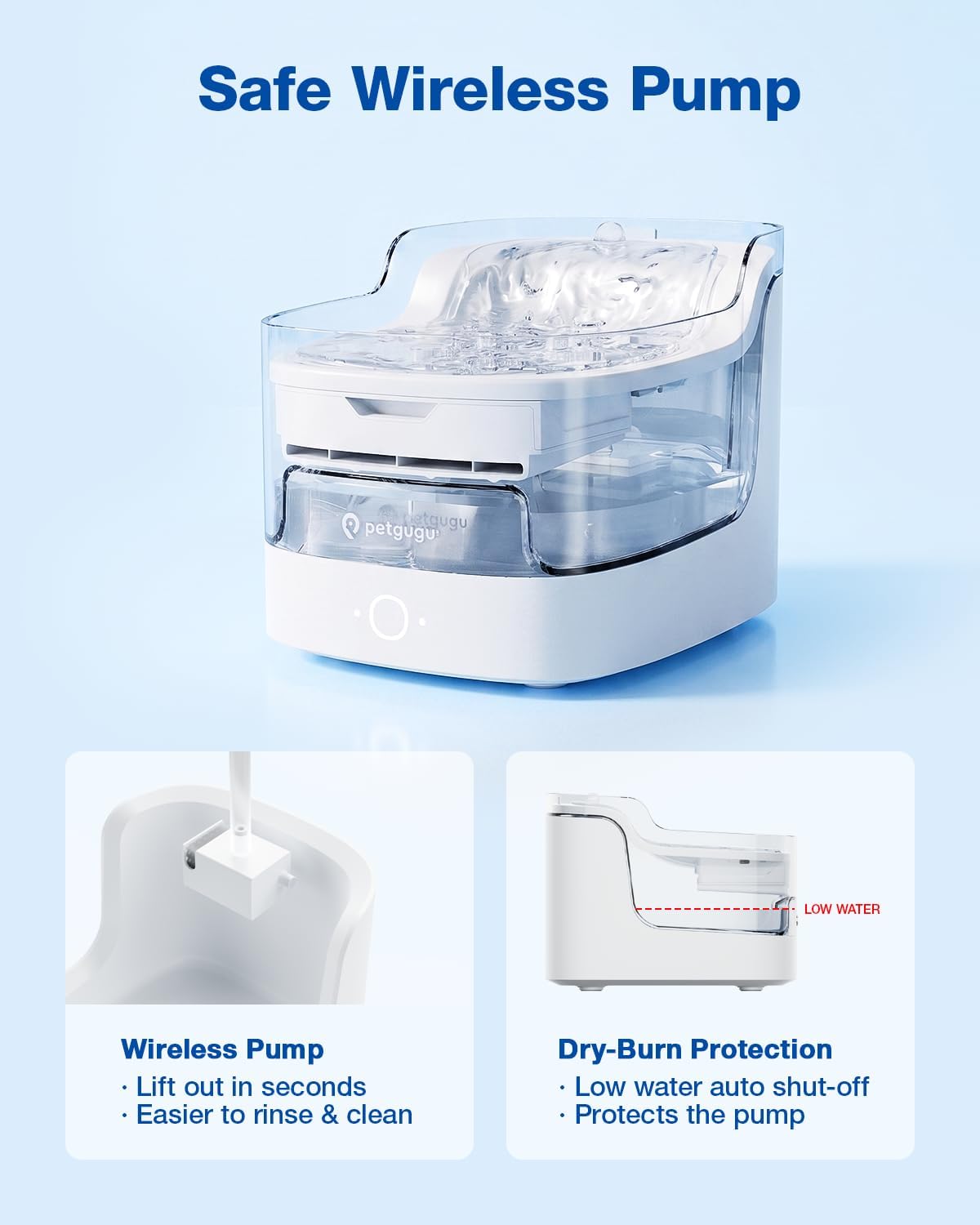PETGUGU Smart Cat Water Fountain Automatic Cat Water Dispenser 2L Dog Water Fountain 8 Layers Filters Pet Water Fountain for Cats Indoor Wireless Pump 2.4G WiFi PF1L