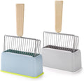 Hiceeden 2 Pack Fast Sifting Cat Litter Scoop with Stand, Metal Kitty Litter Scoop Holder with Wooden Handle, Easy Clean Cat Poop Scooper for Kitten Litter Box, Gray and Blue