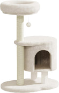 Cat Tree, 34.3 Inches Cat Tower with Scratching Post, Condo, Interactive Hanging Ball, Plush Perch for Indoor Large Cats, Beige