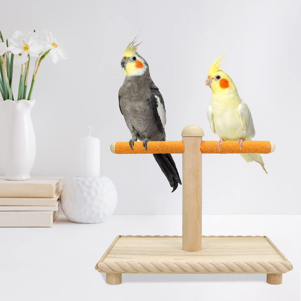 Litewoo Natural Wood Bird Perch Stand Desktop Parrot Training Toy, Beige