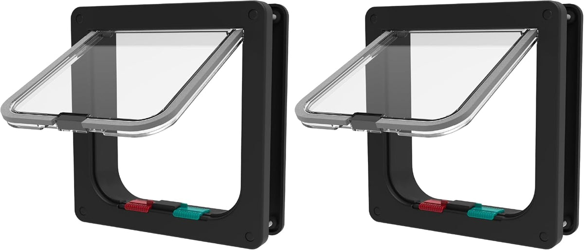 Hakuna Pets Small Pet Door for Doors, Cat Door with 2-Way Locking Flap, Easy Install for Interior & Exterior Doors, Pets up to 11 lbs, Black