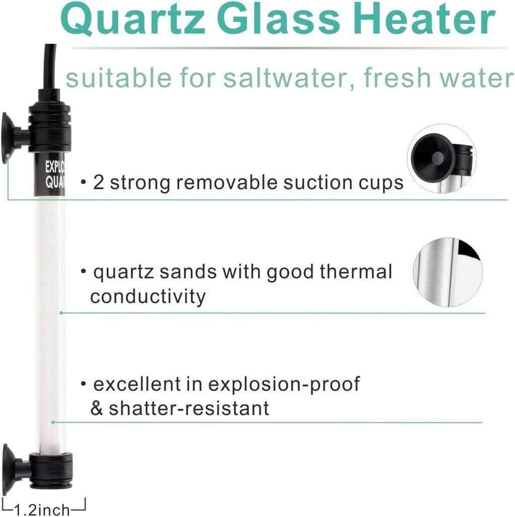 hygger 100W Mini Inline Quartz Glass Aquarium Heater with External Controller, Adjustable Submersible Betta Fish Tank Thermostat for 10-30 Gallon