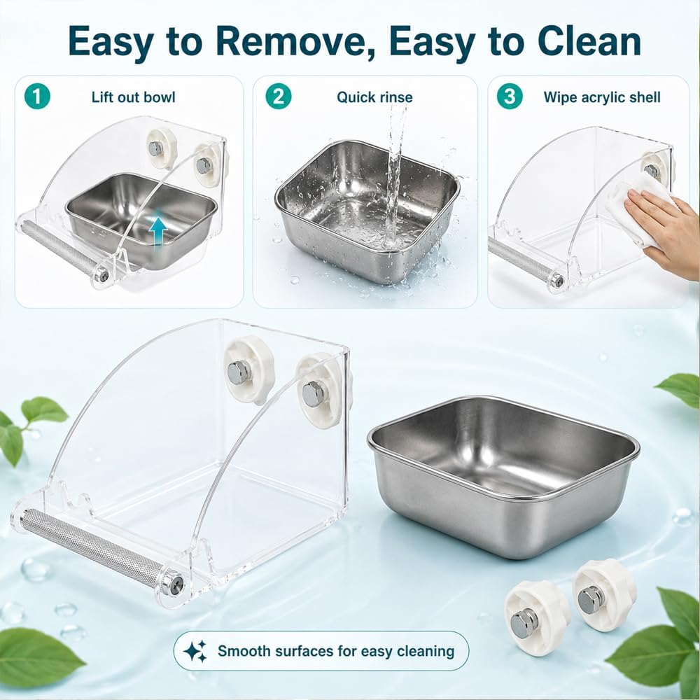 Bird Feeder for Cage - Stainless Steel Anti-Slip Bird Food Bowls, Spill-Proof Parakeet Feeder for Cockatiels, Lovebirds, Budgies, Small Birds