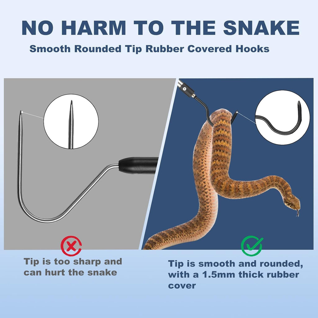Snake Hook, 35"-65" Reptile Snake Hook Heavy Duty Long for Ball Python Rattlesnakes Rattle Copperhead Removal with Sponge Grip and Stainless Steel Rubber Tip Hook (55inch)