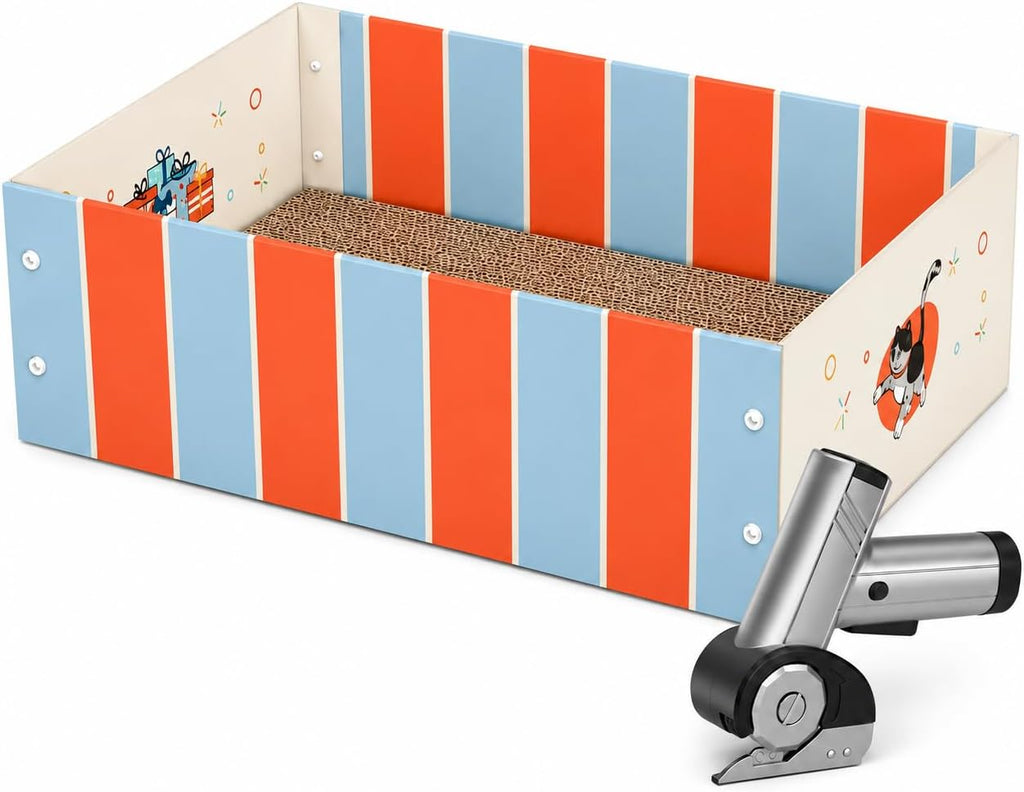 Cardboard Cat Scratcher Box & Bed – Heavy Duty Cat Scratch Pad for Indoor Cats, White Wood-Pulp Cat Scratching Board with Durable Cardboard cat Box, Low-Mess Cat Lounge House (Scratcher Box)