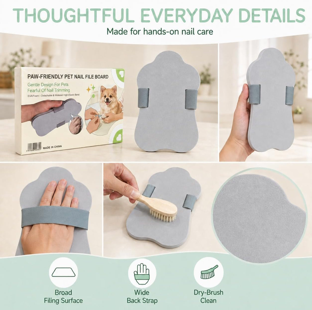 Dog Nail Scratch Board with Hand Strap, Dog Nail File Board, Quiet Manual Scratch Pad for Dogs and Cats, EVA Grooming Tool for Gentle Claw Care, Suitable for Small Medium Large Pets