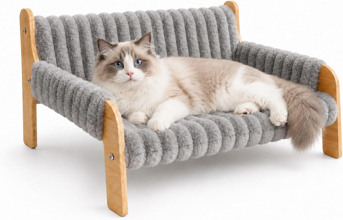 Jiupety Elevated Cat Couch for Indoor Cats Wooden Cat Sofa for Kitty Puppy