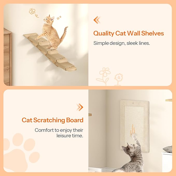 HOOBRO Wood Cat Wall Shelves, Plush Hammock, Scratcher and Climbing Shelves - Image 8