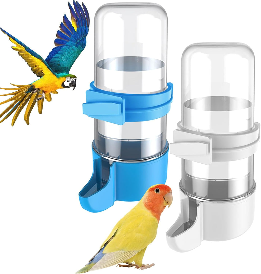 Pawfly 4 Pcs Bird Water Dispenser, Cage Accessories for Parrot & Hamster, Bird Feeder for Cage, White & Blue Waterer for Small Parakeet Cockatiel Budgie Lovebirds