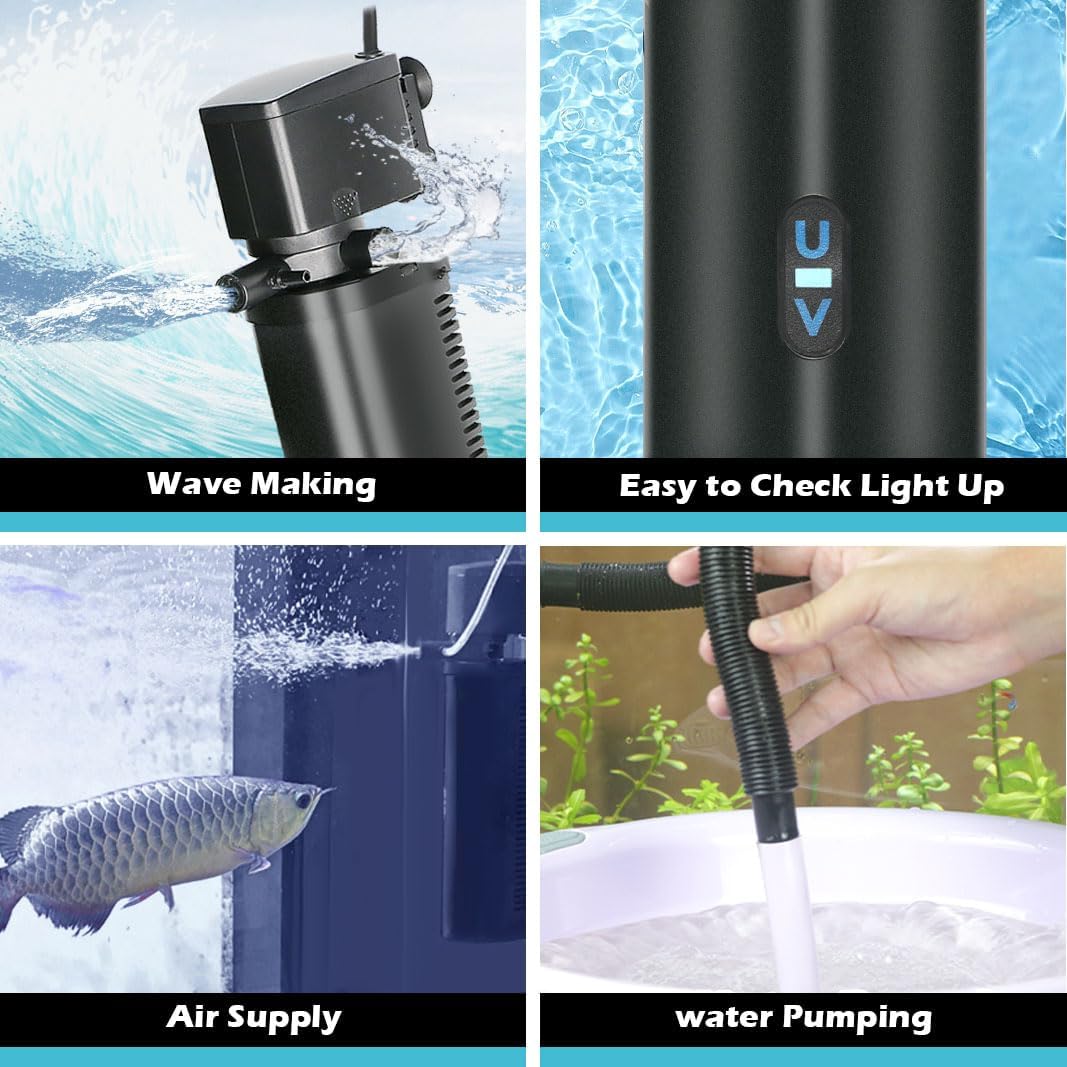 COOSPIDER Aquarium Filter with 9W U-V Light 600GPH for 100-500 Gallon Tank