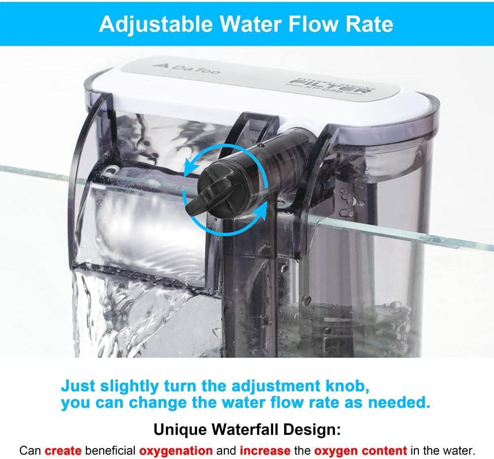 DaToo Aquarium Hang On Filter Small Fish Tank Hanging Filter Power Waterfall Filtration System for 20 to 30 Gallon Aquariums