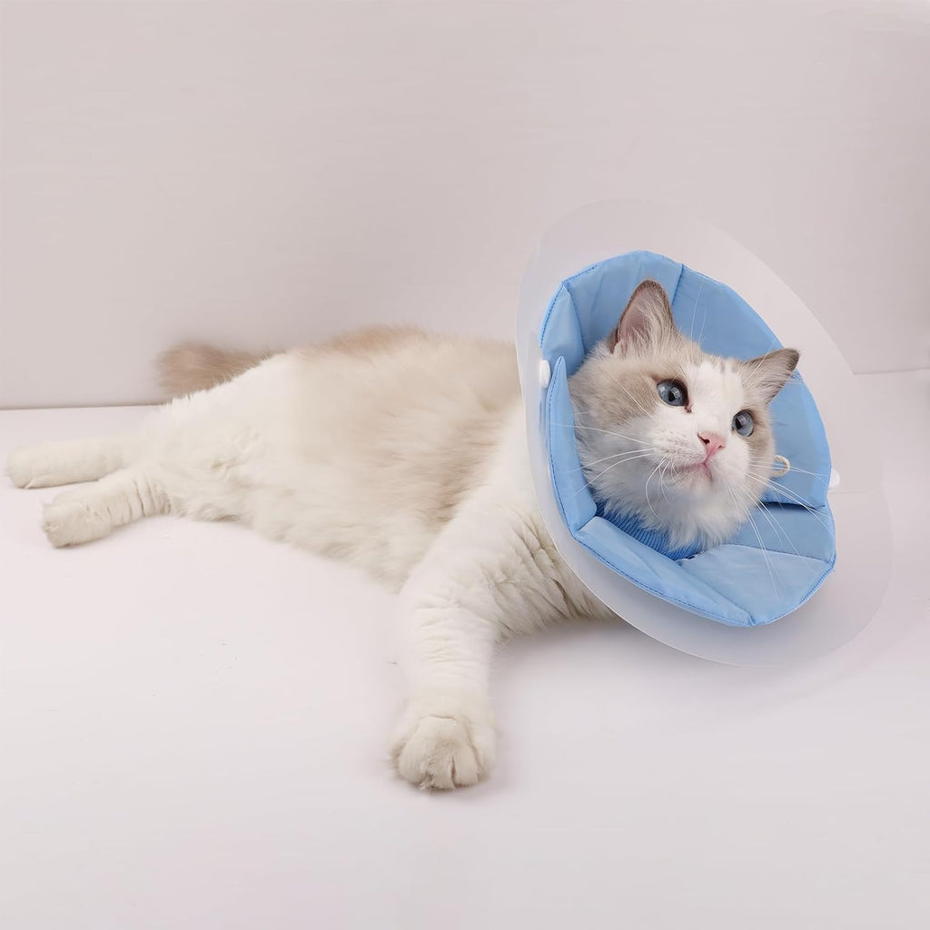 Dual Layer Cat Cone, Dual-Purpose Model Lightweight All-Around Protective Neck After Surgery E Collar to Wound (Blue S (4.7inch- 9.8inch))