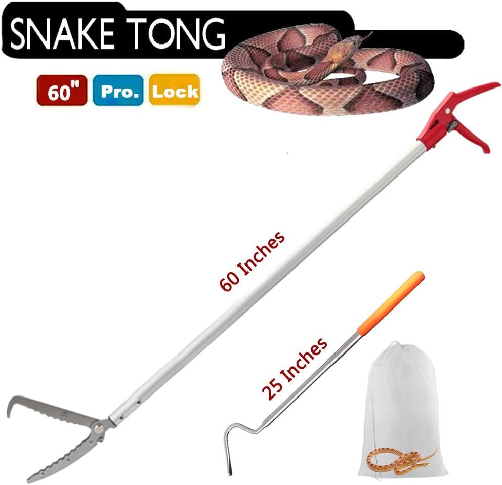 60in Snake Tongs Reptile Grabber Zigzag Wide Jaw Catcher Handling Tool Set