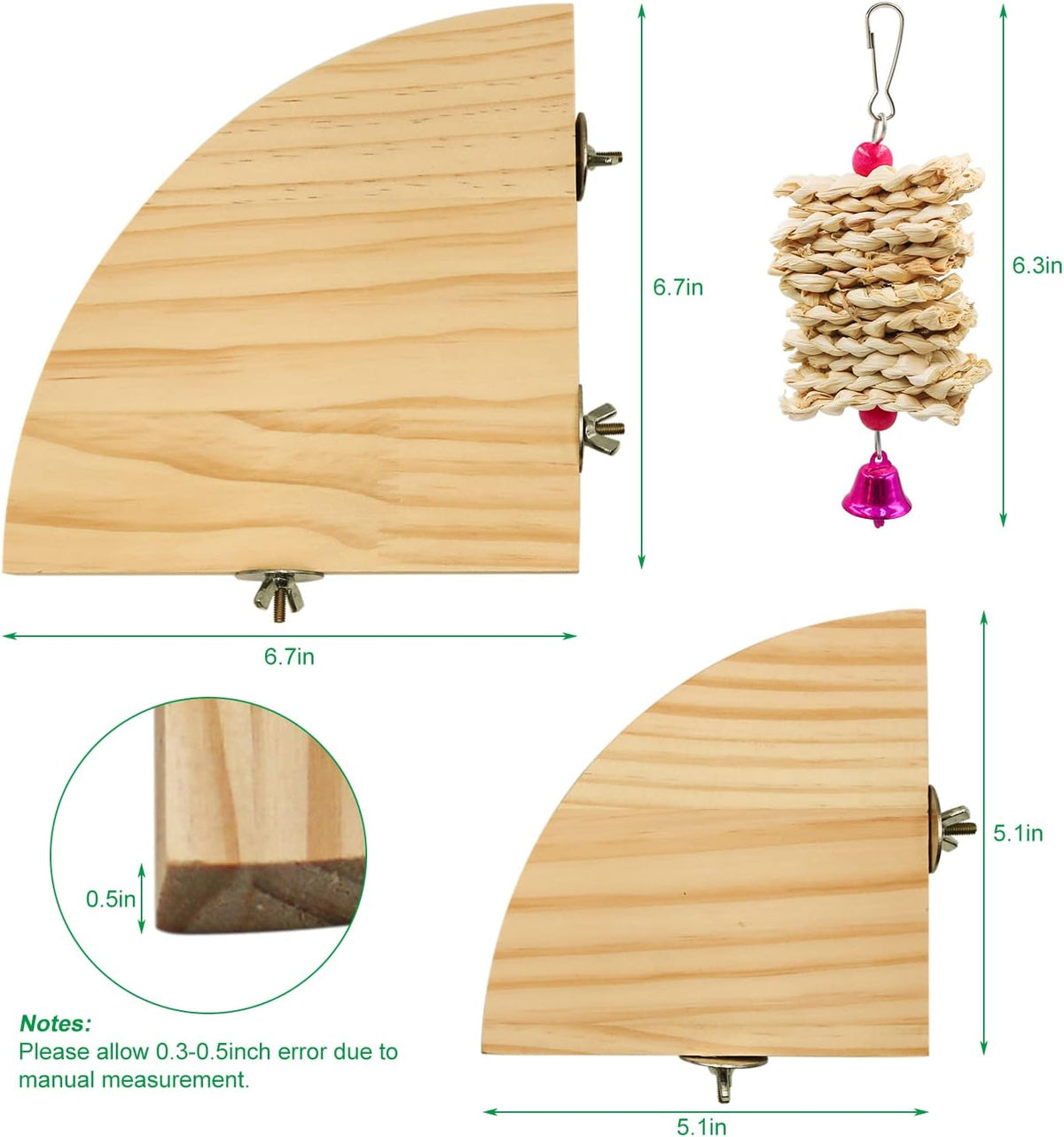 2 Pack Bird Perch Platform, Parrot Stand Sector Playground Wood Perch Stand Toy Cage Accessories Exercise Toy for Parakeet Conure Cockatiel Budgie Gerbil Rat Mouse Chinchilla Hamster