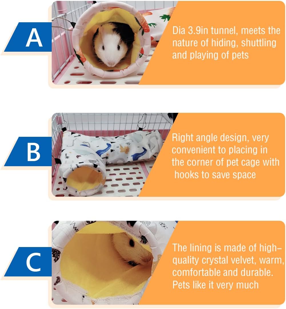 LEFTSTARER Guinea Pig Rat Corner Tunnel & Tubes Collapsible, Dia 3.9in, Fit Hedgehog Piggy Hamster Hide and Shuttle, Corner Hideout