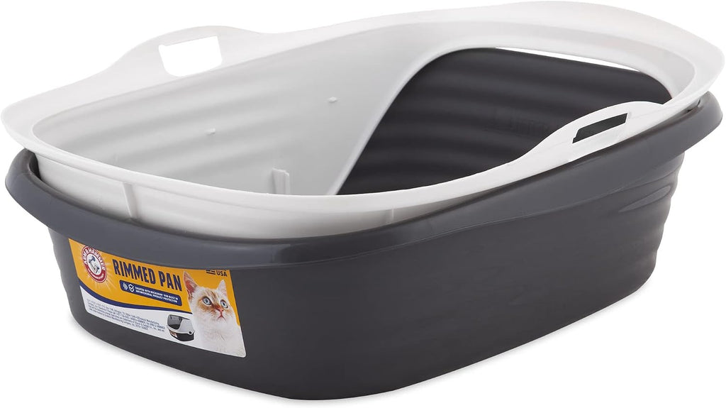 Arm & Hammer Rimmed Open Cat Litter Box, Wave with High Sides, High Sided Cat Litter Pan, Made in USA, Gray