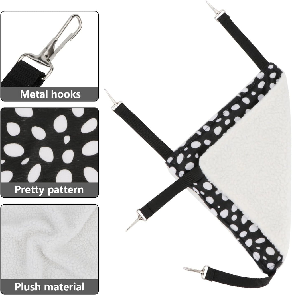 Wontee 2 Pack Small Animal Hammock Soft Fleece Sleeping Bed for Mice Rat Chinchilla Guinea Pig Ferret Kitten Cat Rabbit (S: 10.6x10.6inch, Black White Dot)