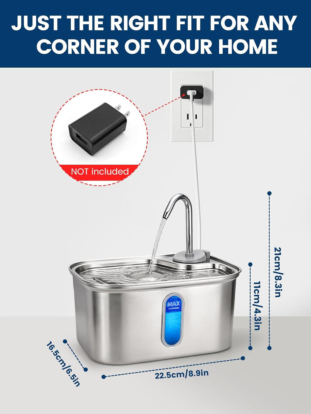 Cat Water Fountain Stainless Steel for Cats Indoor 2.5L 85oz by BPA-Free SUS304, Effective 6-Layer Filter Cat Fountain for Drinking 15dB Ultra Quiet Metal Pet Water Fountain (Fountain+1 Filter)