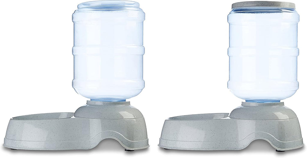 Amazon Basics Large Capacity Automatic Pet Water Dispenser and Gravity Feeder Set, Easy to Clean, 456.6fl.oz Food, 382.1fl.oz Water, Pack of 2