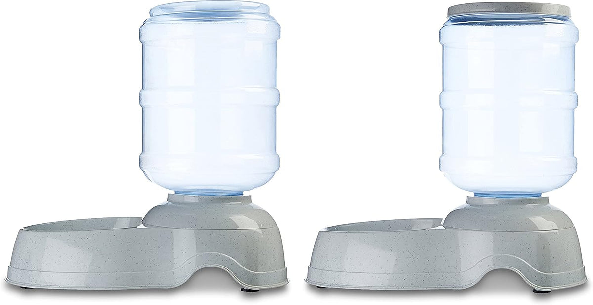 Amazon Basics Large Capacity Automatic Pet Water Dispenser and Gravity Feeder Set, Easy to Clean, 456.6fl.oz Food, 382.1fl.oz Water, Pack of 2