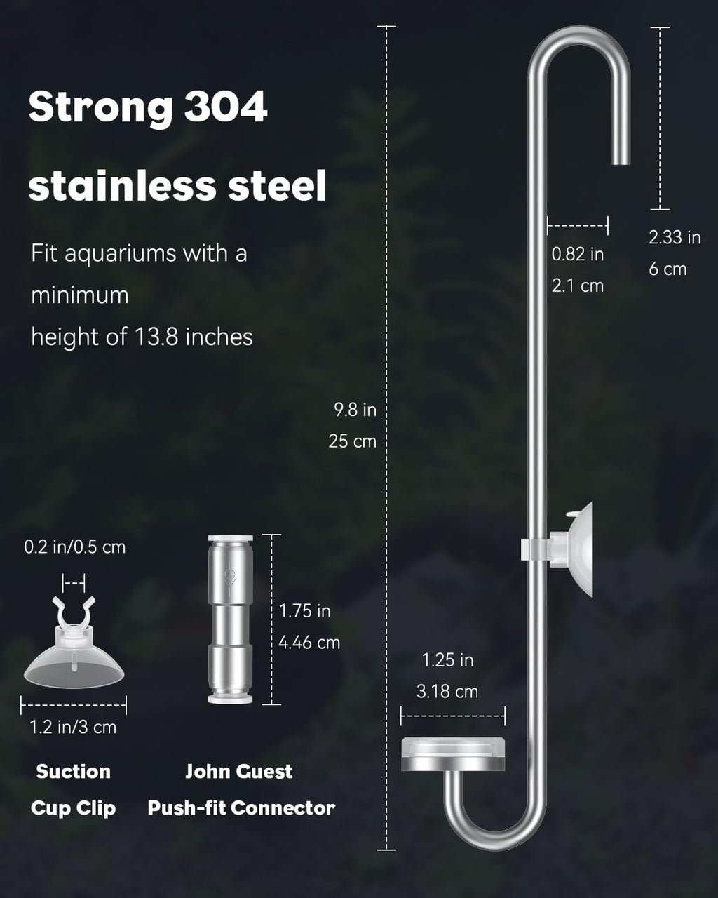 Pawfly Aquarium CO2 Diffuser, Aquarium Stainless Steel CO2 Diffuser with Built-in Check Valve and Suction Cups for Aquarium Plants, Fish Tank Atomizer with Improved Ceramic Disc