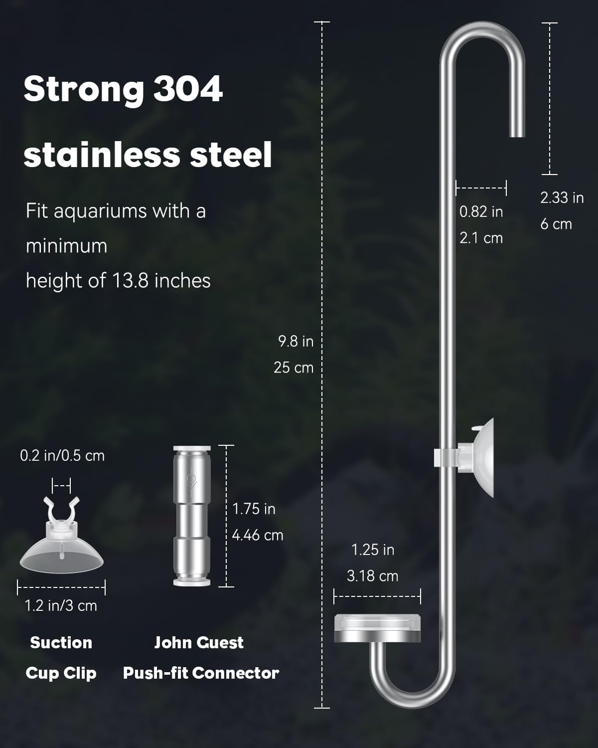 Pawfly Aquarium CO2 Diffuser, Aquarium Stainless Steel CO2 Diffuser with Built-in Check Valve and Suction Cups for Aquarium Plants, Fish Tank Atomizer with Improved Ceramic Disc