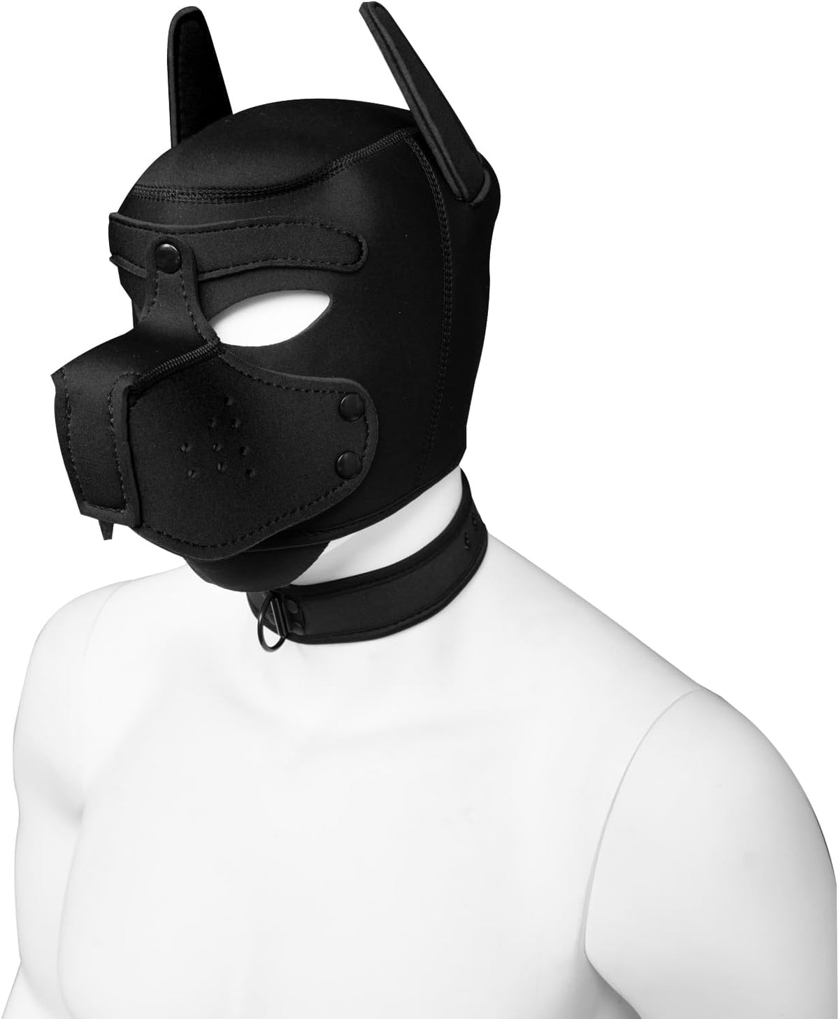 Pup Hood, Neoprene Puppy Mask with Removable Muzzle and Collar, Full Dog Face (9color) (Black-)