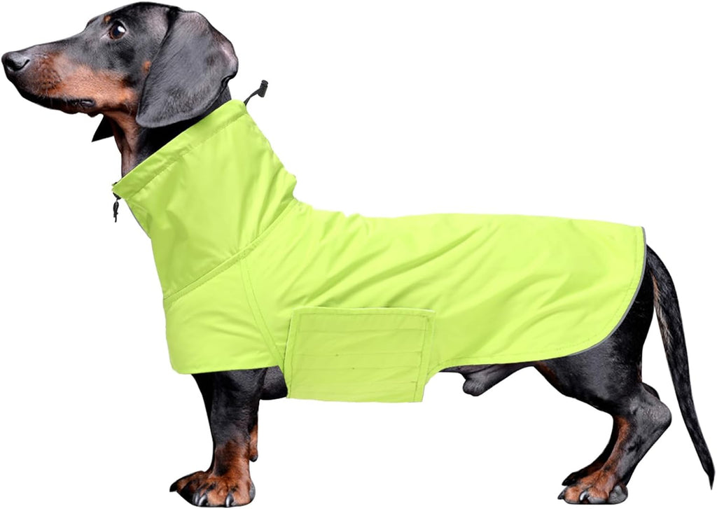 Geyecete Dachshund Raincoat,Miniature Dachshund Raincoat Waterproof Adjustable Dachshund Raincoat with High Neck with Harness Hole for Dachshund-Yellow-L