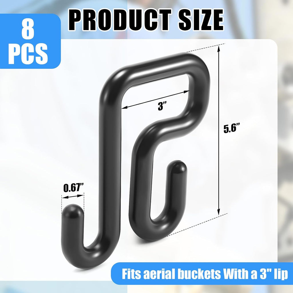8 Pcs 3 Inches Lineman Bucket Hooks, Bucket Lip Tool Holders, Black