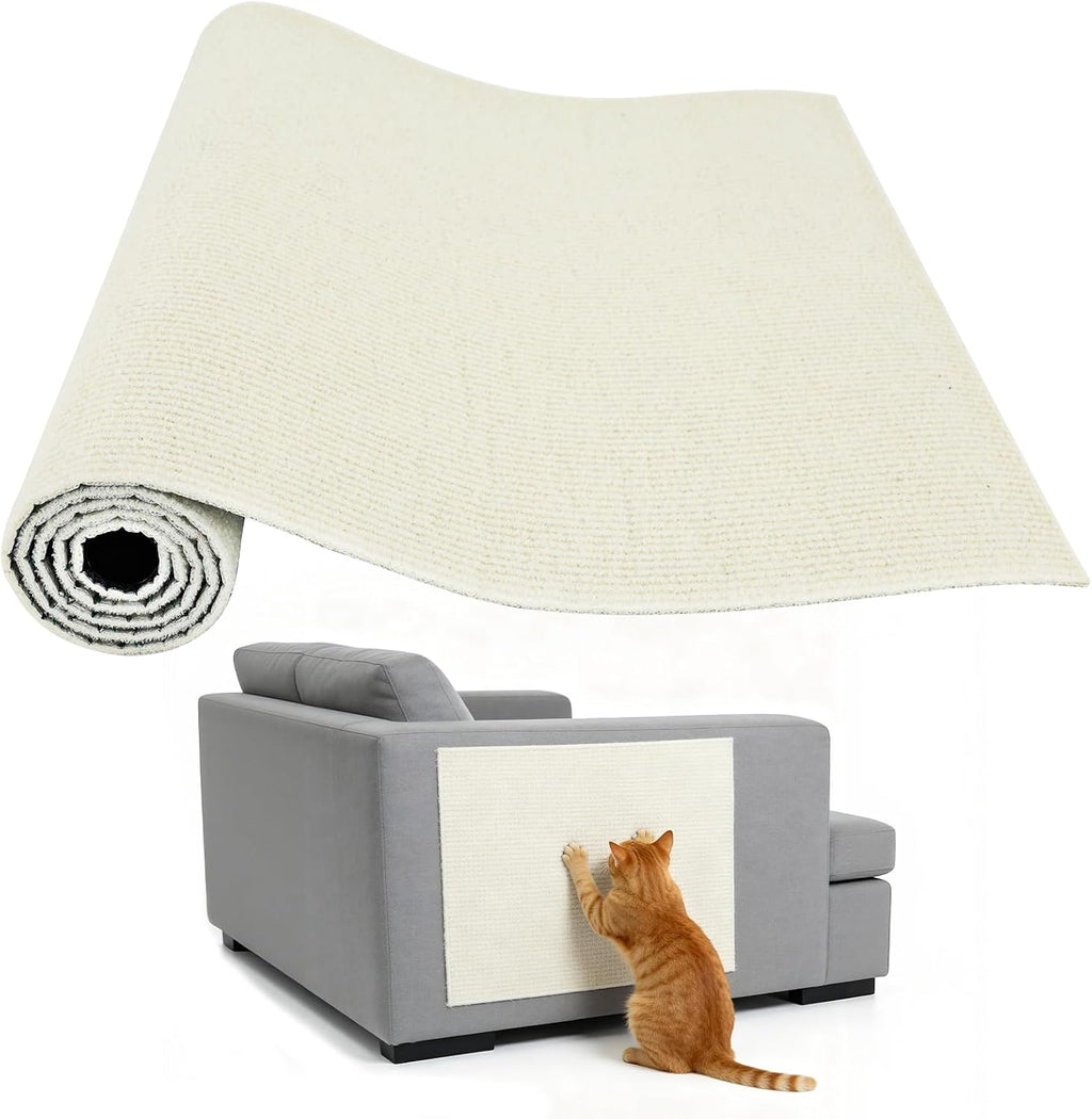 Cat Scratch Furniture Protector for Couch, Self-Adhesive Felt Cat Scratch Pad for Indoor Cats, Wall & Door, Trimmable DIY Cat Couch Protector with Pins (Beige, 39.3 x 15.8 Inch)