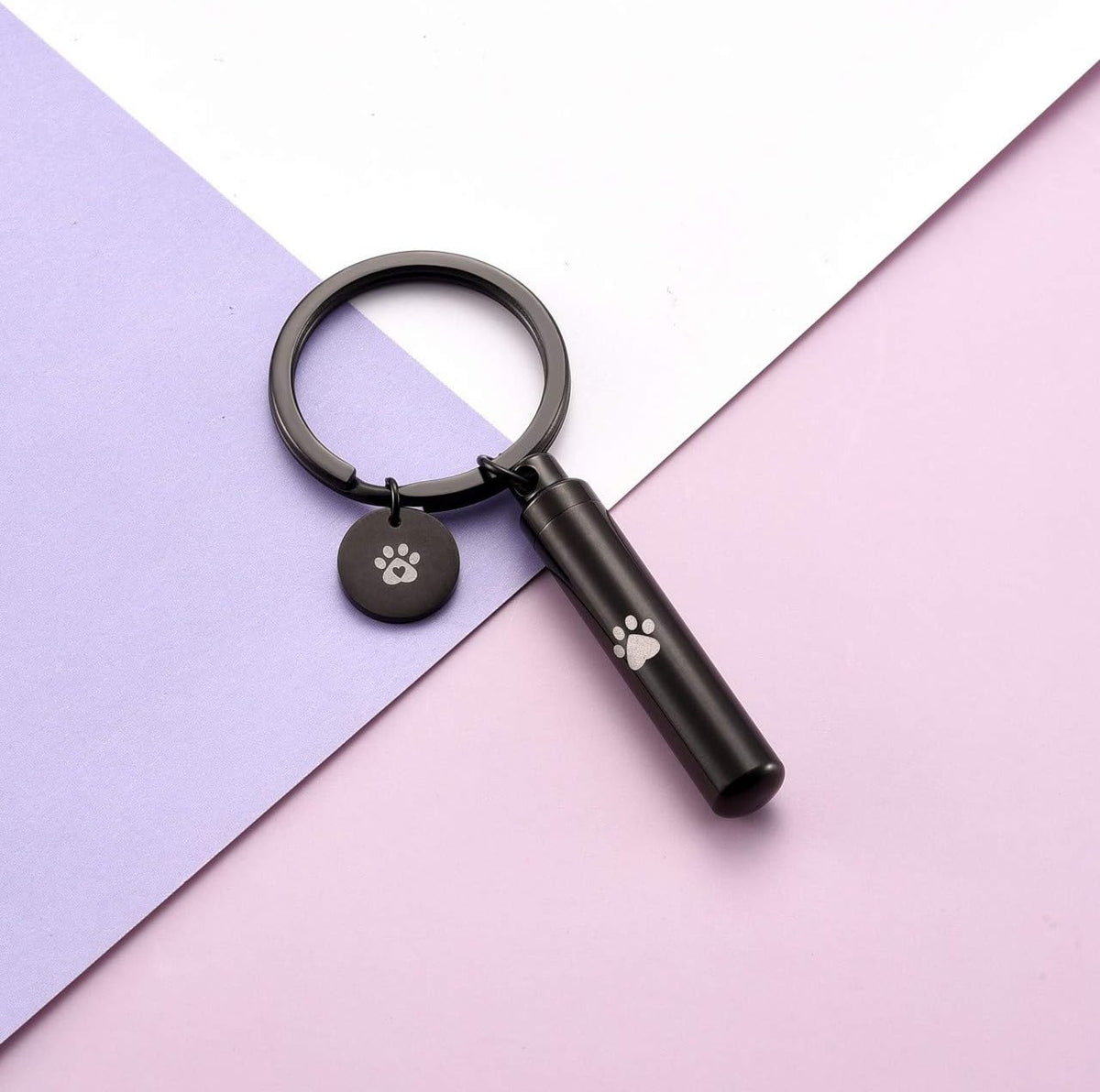 Personalized Master Free Engraving Custom Pet Dog Paw Cylinder Cremation Urn Keychain Keepsake Memorial Ashes Jewelry Black
