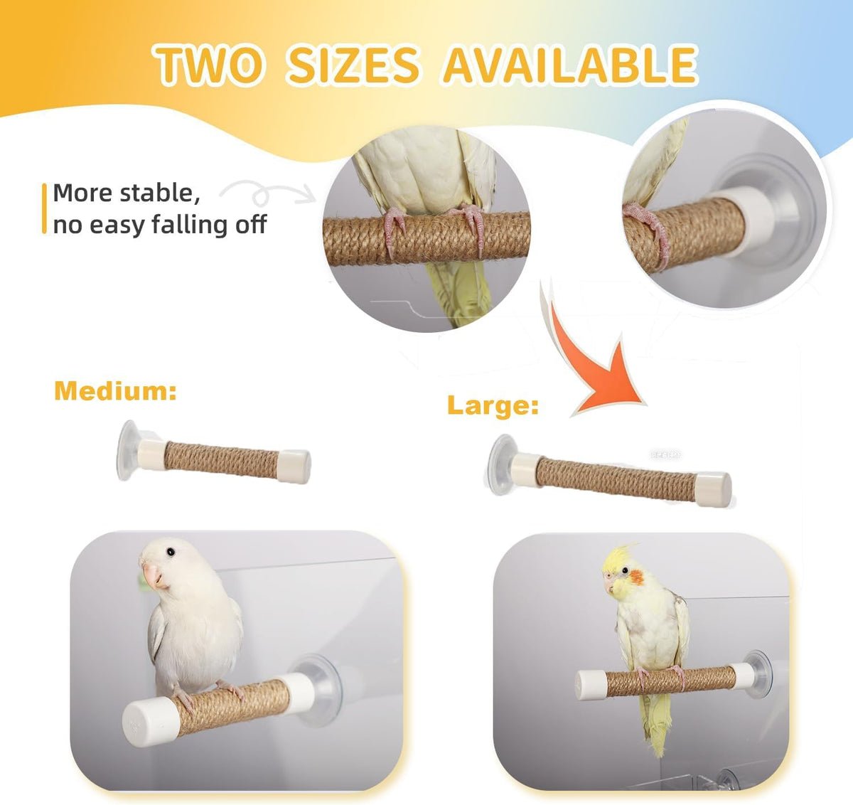 Suction Cup Bird Perch for Window, Natural Wood Parrot Stand with Strong Suction Cups, Portable Travel Perch for Shower/Bath/Car, Training Perch for Parakeet Cockatiel Conure Budgie (Medium)