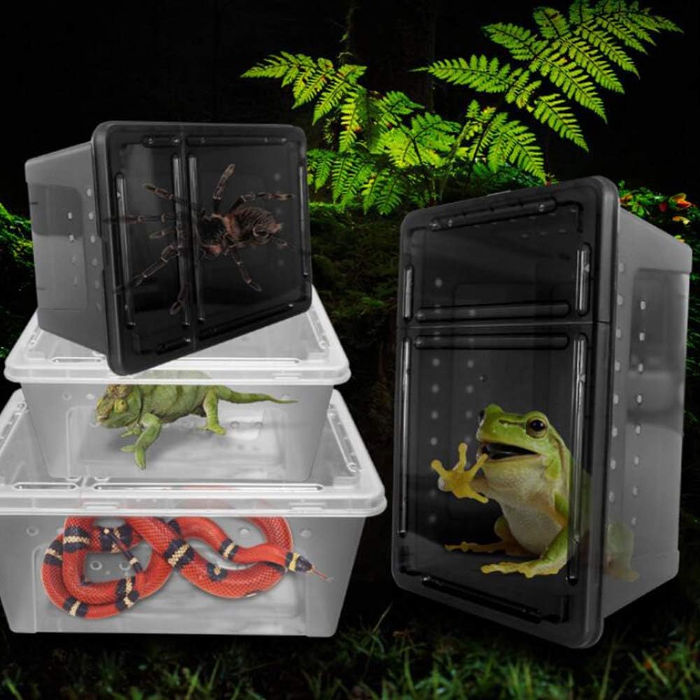 OMEM Portable Reptile Terrarium Habitat for Mini Pet Houses Breathable Holes Stackable Container (Black-M)
