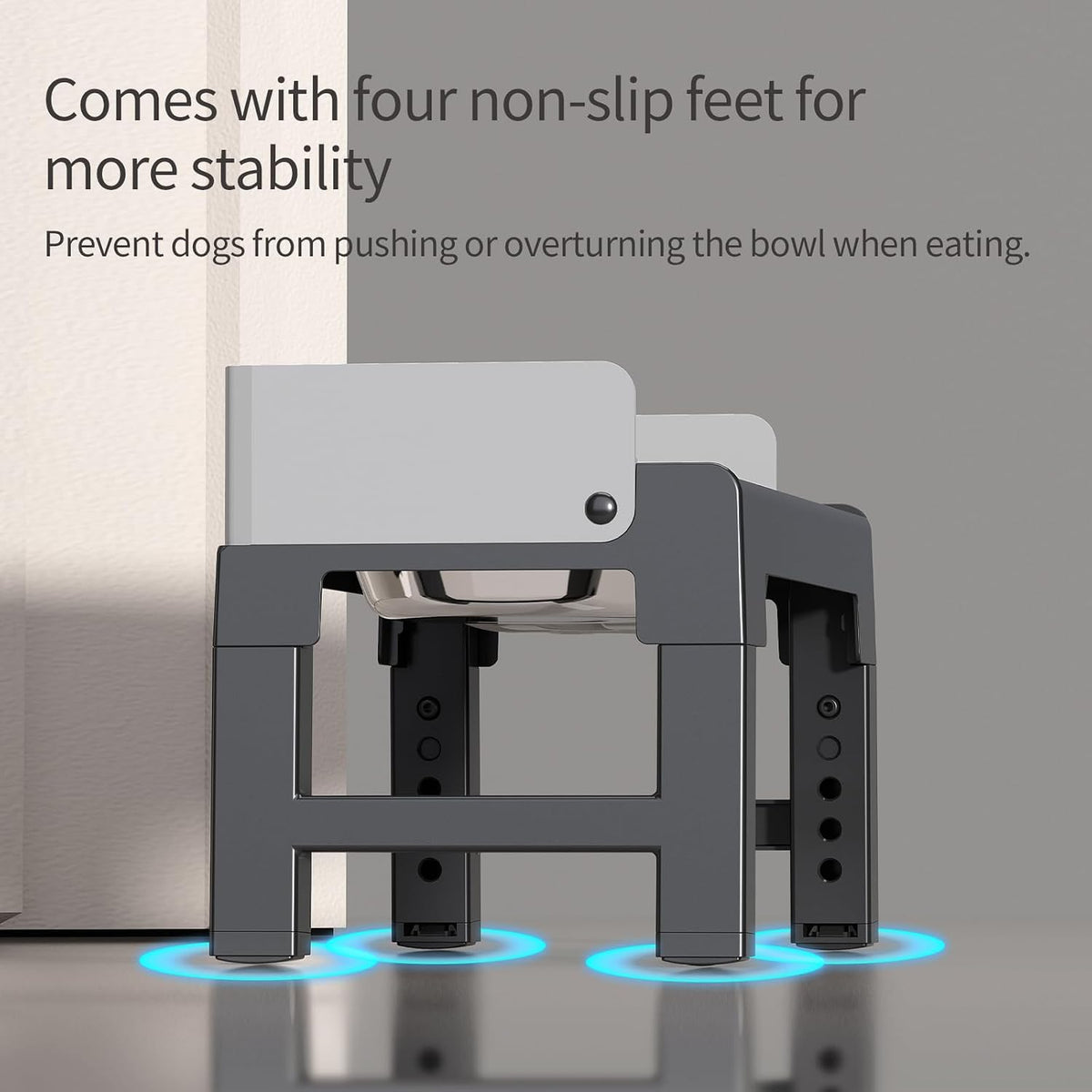 PAKEWAY Elevated Dog Bowls for Medium and Large Dogs, Spill-Proof Tiltable Dog Feeder with Slow Feeder Bowl and Stainless Steel Water Bowl, 6-Height Adjustable Raised Dog Bowl Stand