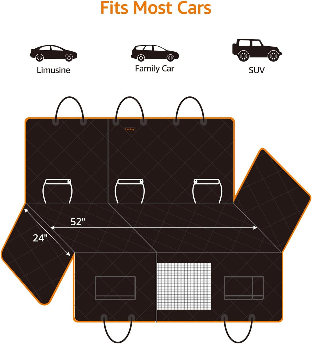 Car Seat Cover for Dogs Offer Large Space Hard Bottom Back Seat Extender Support 420LB, Waterproof Dog Hammock Protects Rear Seat from Fur, Scratches and Dirt for Car/SUVs Easy to Clean