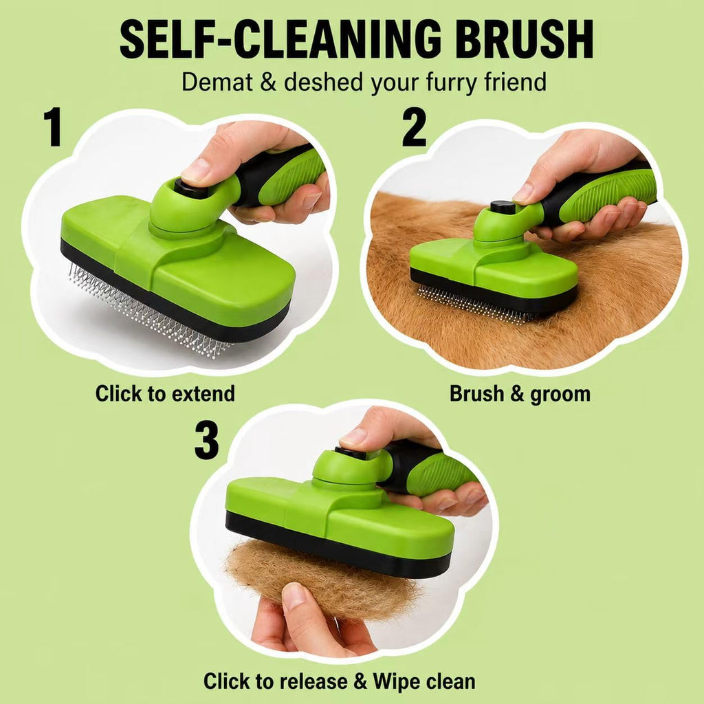 Self Cleaning Shedding Brush, Skin Friendly Grooming Tool for Dogs & Cats, Gentle Retractable Stainless Steel Pins, Reduces Shedding, Easy to Clean