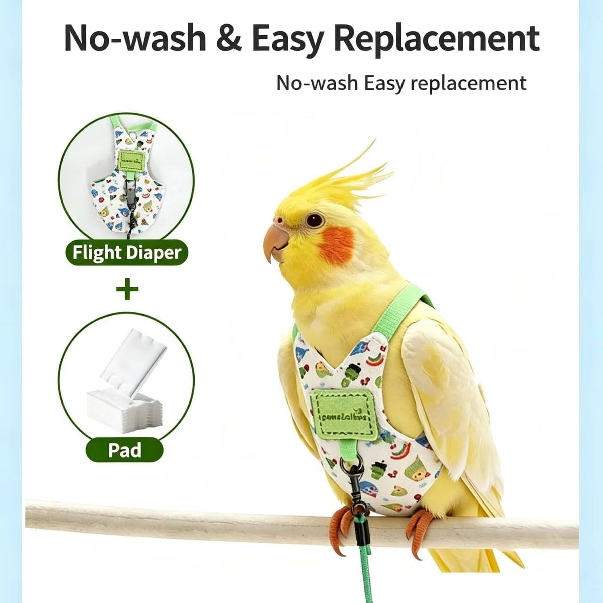Parrot Flight Suit with 50 PCS Disposable Diaper Pads & 2M Leash