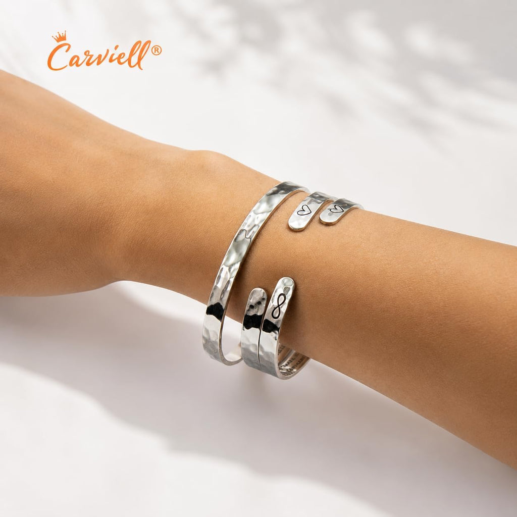 Carviell Bracelets for Women – 100+ Meaningful Engraved Messages – Solid 316L Surgical Stainless Steel Cuff Bracelet – Gift Ready