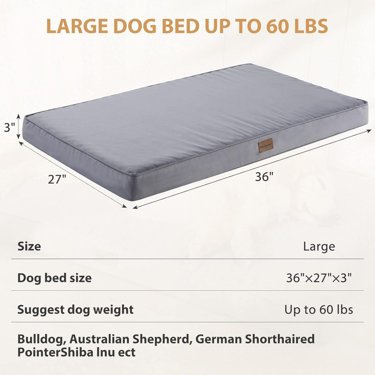 BFPETHOME Outdoor Waterproof Dog Bed for Large Dogs, Washable Cover, 36"