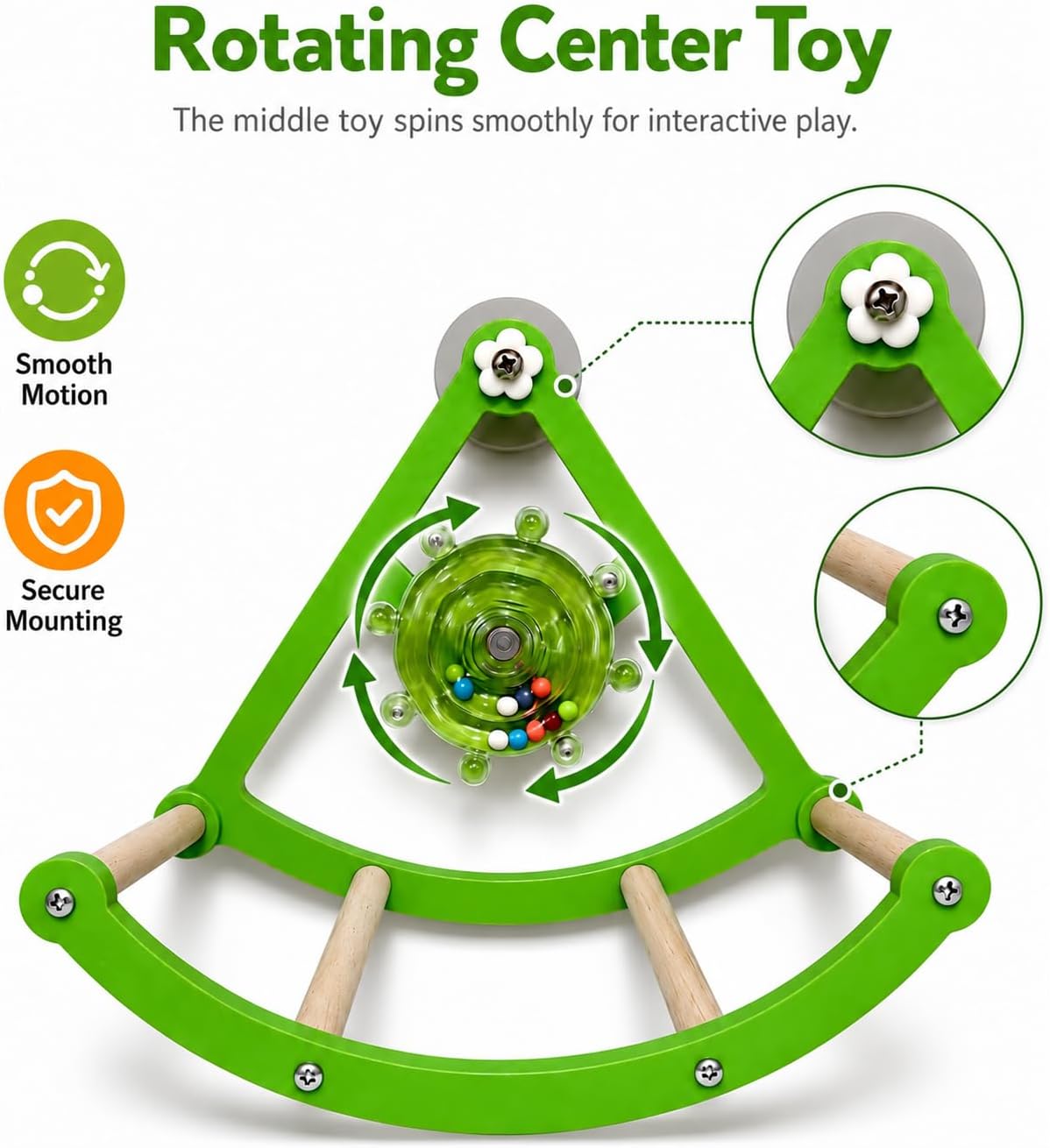 Rocking Bird Perch Toy - Interactive Bird Swing with 4 Wooden Perches, Exercise Wheel & Quiet Play Stand for Parakeets, Cockatiels, Conures, Budgies, Parrot Cage Accessories，Green