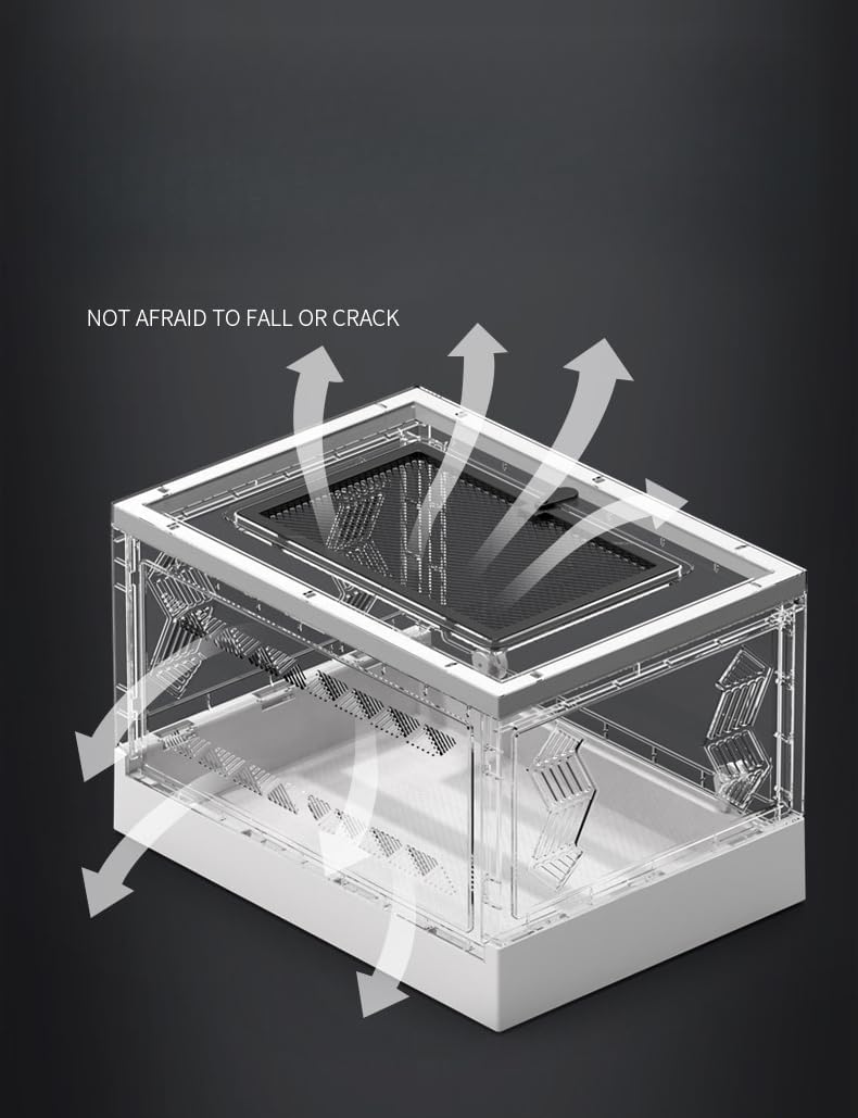 Large Portable Reptile Tank with Multi-Observation Perspective Foldable and Bottom Pulley, Ideal Habitat for Gecko, Frog, Spider and so on (White Extra Large)