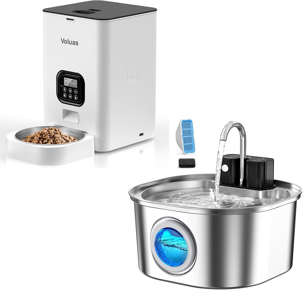 4L Automatic Cat Feeders + 309B Stainless Steel Cat Water Fountain