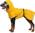 MICOOYO Dog Raincoat, Waterproof Rain Jacket with Hood, Dog Raincoats for Medium & Large Dogs, Lightweight PU Reflective Rain Jacket, Adjustable Belly Strap, Leash Opening Storage Pocket (Yellow,XXL)