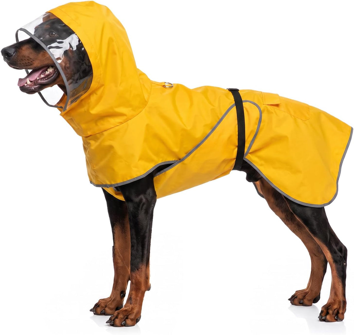 MICOOYO Dog Raincoat, Waterproof Rain Jacket with Hood, Dog Raincoats for Medium & Large Dogs, Lightweight PU Reflective Rain Jacket, Adjustable Belly Strap, Leash Opening Storage Pocket (Yellow,XXL)