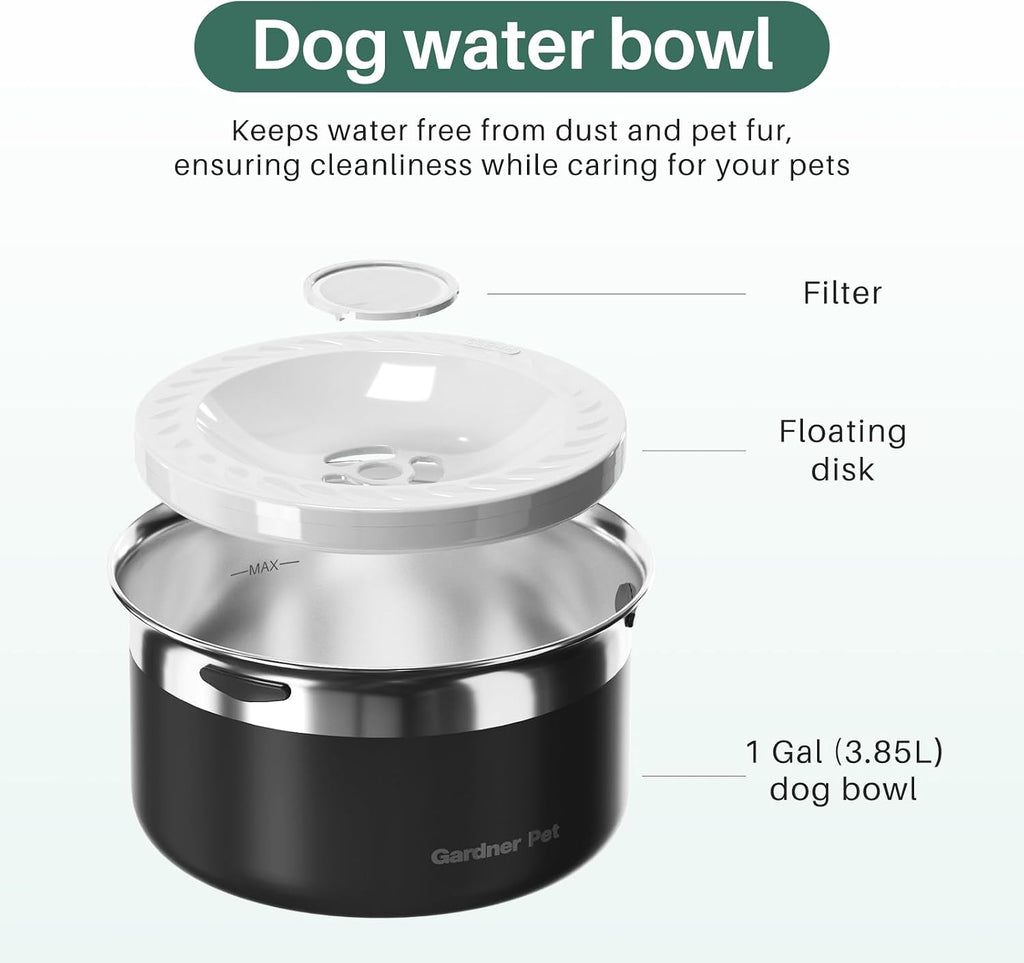 Gardner Pet Dog Bowls 1 Gallon (3.85L) Stainless Steel Dog Water Bowl