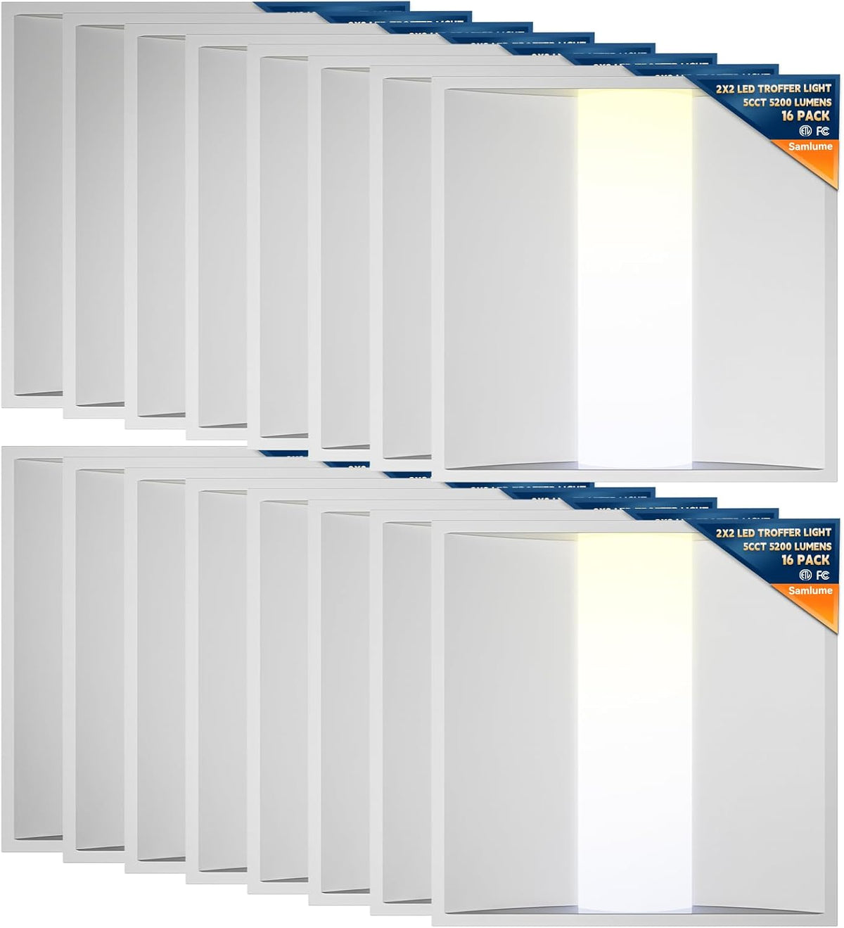 2x2 LED Troffer Light, 5 Wattages, 5CCT, 0-10V Dimmable, 16 Pack