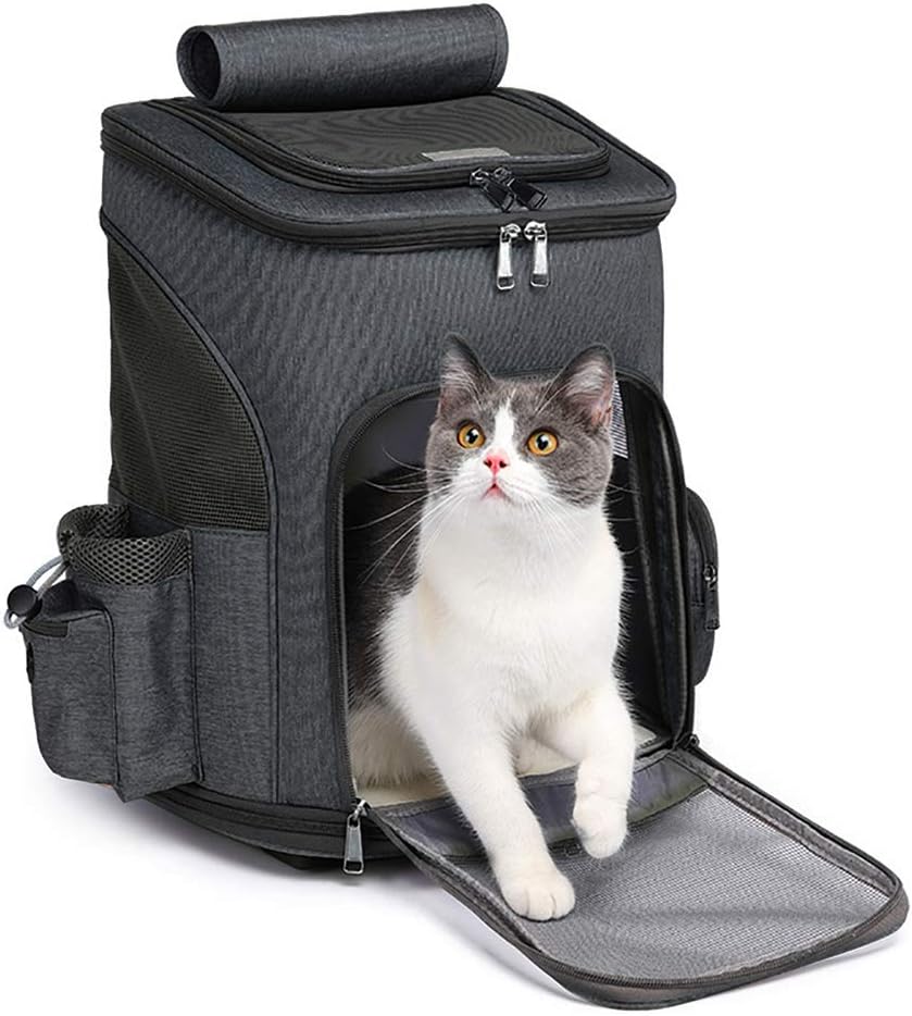 Wheeled Pet Carrier Backpack Pet Stroller, Travel Carrier, Car Seat for Small Dogs Cats Puppies, Comfort Cat Backpack Removable Rolling Wheels – Mesh Ventilation Windows (Black)
