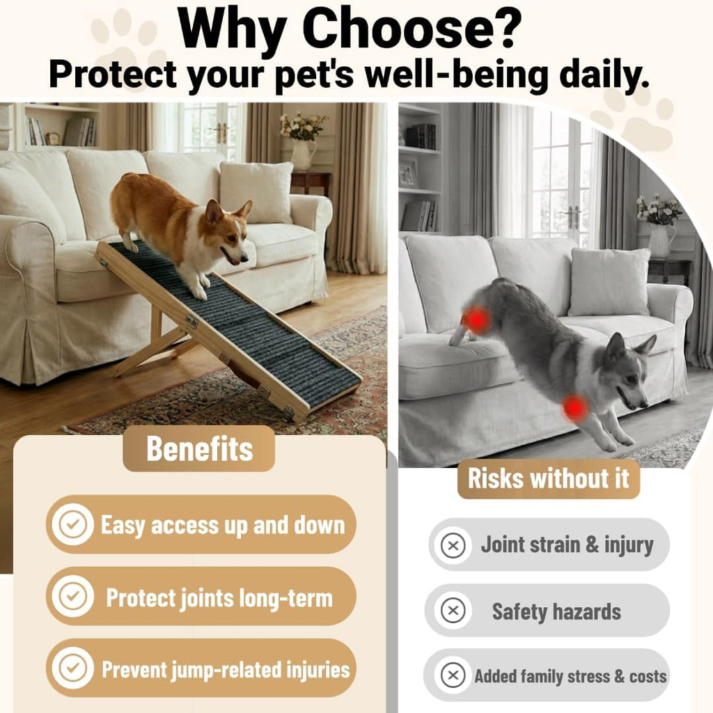 Dog Ramp for Couch & Bed for Small Dogs, Foldable Small Dog Ramps for Sofa - 31.5" LX12 W, 4 Adjustable Height, Portable, Stable, Non-Slip, Carry Handle